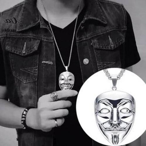 Necklace for Women Men Gold Silver Color Chain Stainless Steel Necklaces Punk Colar Choker V for Vendetta ANONYMOUS Mask Pendant
