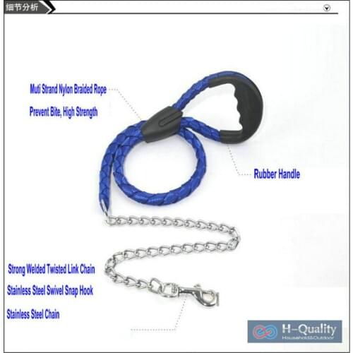 1.2M Long Rubber Handle+Nylon Rope+Stainless Chains And Hooks Leash For Dogs Pets Leash Dog Leads Leash in 3 Color