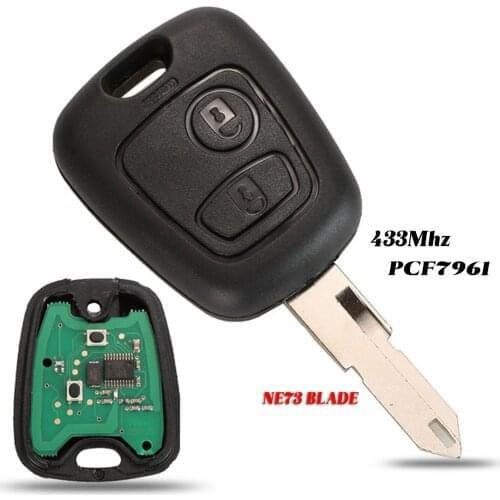With 433MHZ With PCF7961 Transponder Chip 2 Buttons NE73 Blade Remote Key Fob Controller Car Key For PEUGEOT 206 Styling
