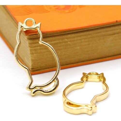 Frame DIY Necklace Keychain UV Epoxy Hollow Frame Jewelry Accessories Cat Shape Alloy Metal 10pcs/bag Pendant Base
