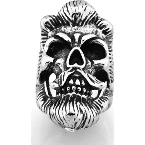 FANSSTEEL Stainless Steel Jewelry Ancient Beard Skull Ring FSR20W39
