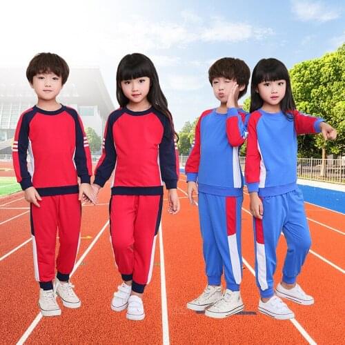 Kindergarten Take Pupils During The Spring and Autumn Winter Uniform Red and Blue Color Children Fall Sports