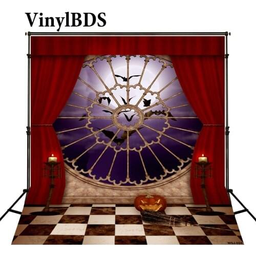 VinylBDS Halloween Photography Backdrops Red Curtain Background Photography Window Backdrops Moon Backgrounds for Photo Studio
