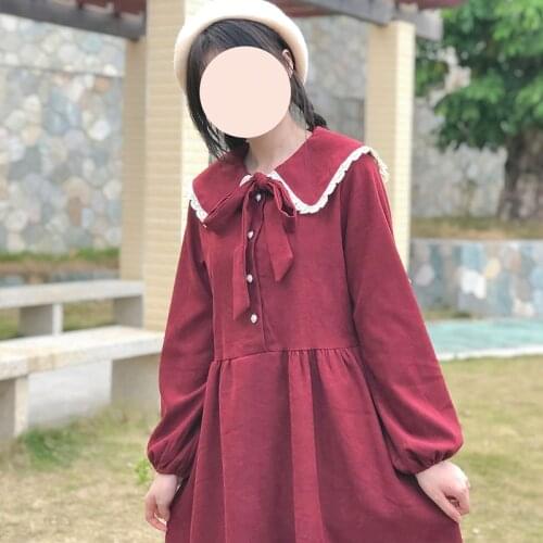 Japanese College Style Cute Doll Collar Corduroy Long-Sleeved Dress for Women Autumn and Winter 2020 New sweet lolita dress