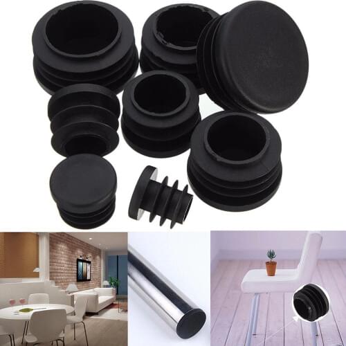 10 PCS Plastic Furniture Leg Plug Blanking End Caps Insert Plugs Bung For Round Pipe Tube Black 8 Sizes