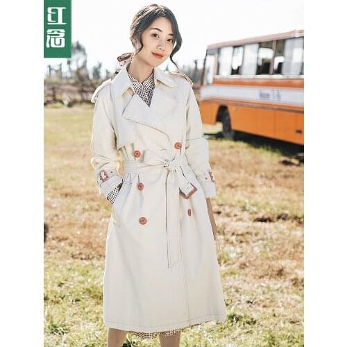 Womens autumn 2021 new medium and long British windbreaker over the knee coat thin white coat