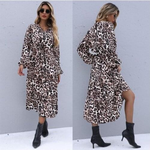 Modern Leopard Dress 2021 Women Autumn Long Dress Loose Long Sleeve A-line Sexy Party Gowns Streetwear Vestidos de fiesta