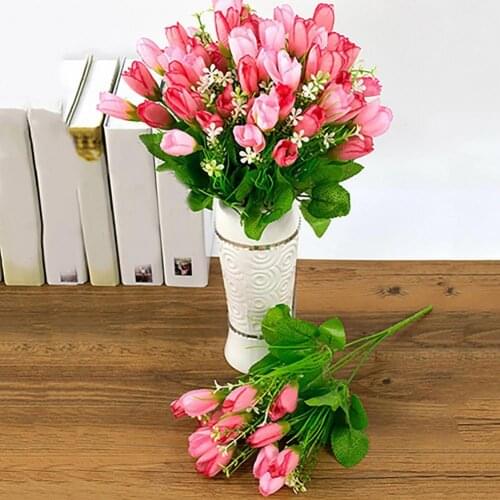 1 Bouquet 15 Heads Tulip Artificial Flower Eco-friendly Faux Silk FakeTulip Bud Plant for Wedding Party Home Garen Decor