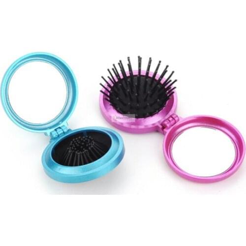 1pc portable mirror comb women brazilian extension wig tangle folding brush easy escova de cabelo styling tools Free shipping