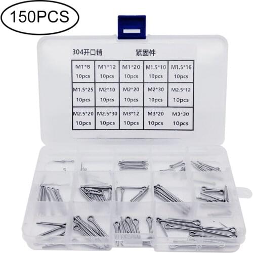 150pcs Split Cotter Pins Kit Set 304 Stainless Steel M1 M1.5 M2 M2.5 M3 Hardware Assortment Box