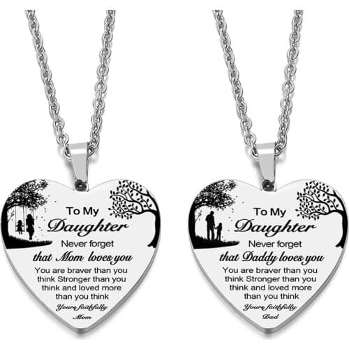 2021 Fashion To My Daughter Heart Pendant Necklace Family Mom Dad Love You Necklace Stainless Steel Love Jewelry Gifts