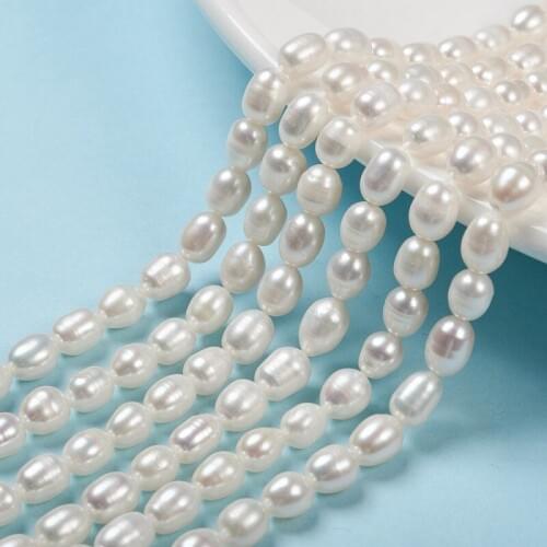 3 Strands Irregular Natural Cultured Freshwater Pearl Beads Rice for Jewelry Making DIY Bracelet Necklace 6-8x6mm Hole: 0.5mm