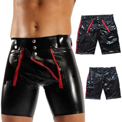 4XL Man Boxer Shorts PU Leather Buttons Novelty Pant Shorts Wetlook Lingerie Latex Fetish Gay Boxers Stage Dance Clubwear Shorts