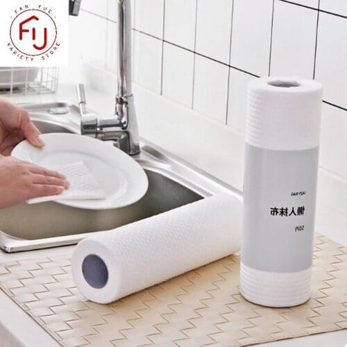 50 Pieces/Rolls Disposable Reusable Kitchen Rolls Kitchen Cloth Rolls Cleaning Rags Scouring Pads Dish Towels White Color