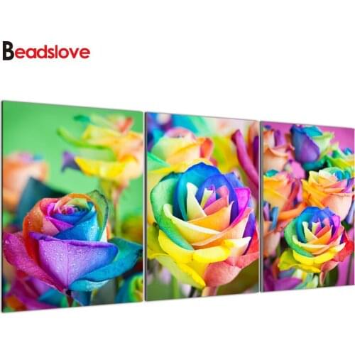 5d diy diamond Painting Full Drills romantic colorful rose Diamond embroidery Abstract art Pictures for Living Room 3pcs Decor