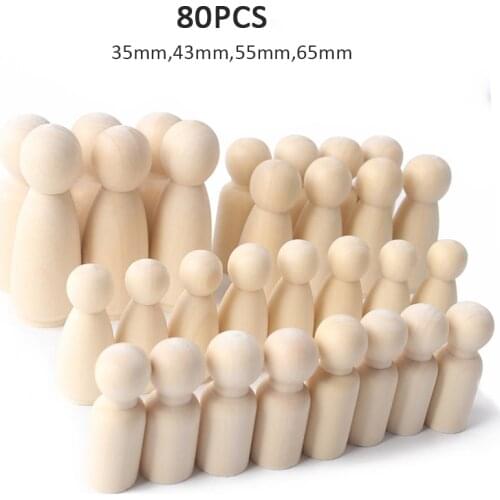 80PCS 55mm 65mm Wooden Blanks Mini Unpainted Peg Dolls Wood Decoration Figures DIY Natural Wooden Crafts Family Wooden Peg Dolls
