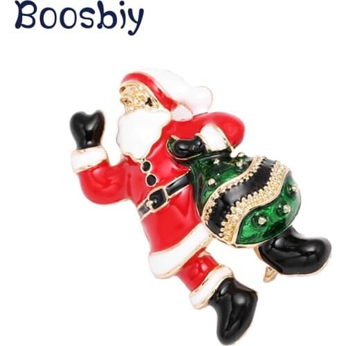 Boosbiy Chrismas Gifts Santa Claus Brooch for Women Fine Family Gift Home Decoration Clothes Pins jewelry Accessories