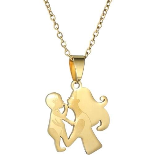Mom Son Stainless Steel Chain Necklace Gold Pregnant Mother Son Pendant Necklace Thanksgiving Mothers Day Jewelry