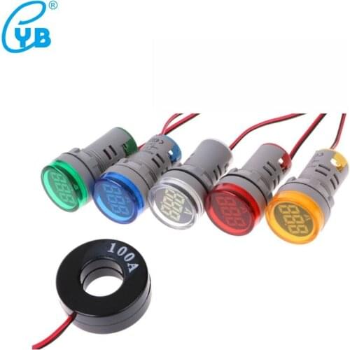 AD16-22A Round LED Digital Ammeter Single Light Current Meter AC16-22 Round Amperemetre Amp Panel Meter