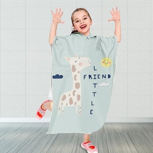 Child Beach Towel Sunscreen Beach Poncho Super Absorbent Microfiber Fashion Changing Robe Kids Cartoon Hooded Towel Quick Drying