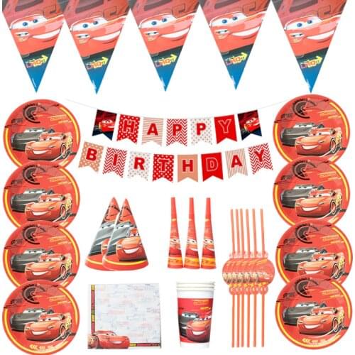 Disney Cars Lightning Mcqueen Baby Happy Birthday Party Decoration Supplies Disposable Tableware high-quality Paper Cups Plates