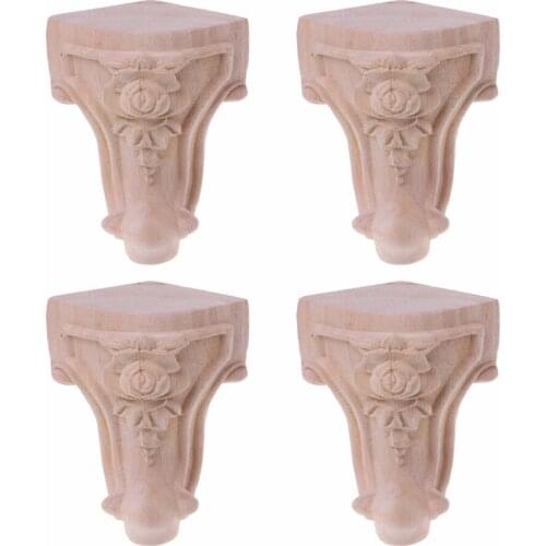 European Style Wooden Furniture Legs Solid Wood Flower Carved TV Cabinet Seat Feet No Painting