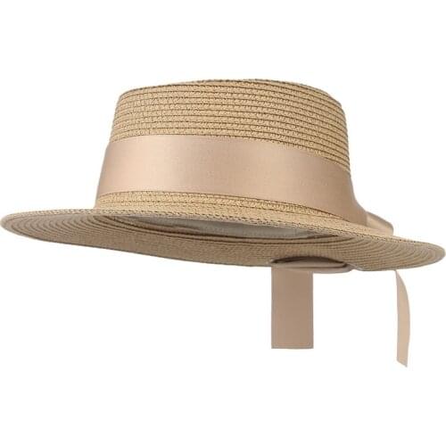 GEMVIE 2021 New Fashion Ribbon Wide Brim Paper Summer Hat For Women Straw Hat Sun Hat