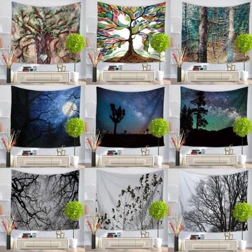 Tree Tapestry Wall Hanging Psychedelic Forest with Birds Wall Tapestry Bohemian Mandala Hippie Tapestry for Bedroom
