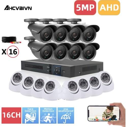 H.265 16CH AHD 5mp DVR Kit 16 channels DVR HD 5MP IN/Outdoor Waterproof CCTV Security Camera System Video Surveillance Kit