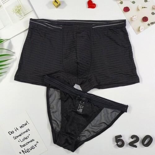 Cotton Ice Silk Couples Panties Lovers' Sexy Personality Elegant Briefs Floral Low Waist Underwear Sexy Seamless Lace Underwear