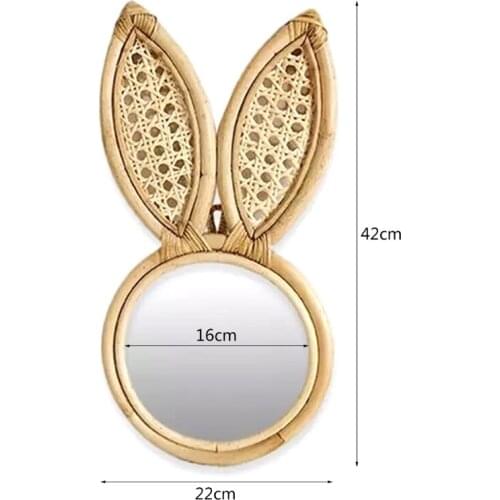 Rattan Innovative Art Decoration Monkey Rabbit Ears Makeup Wall Dressing Mirror E7CB