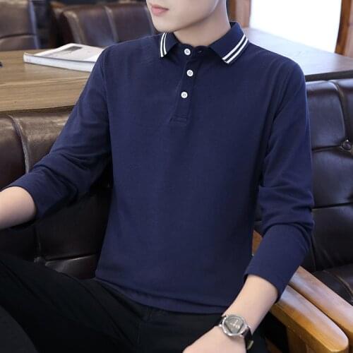 Quality 95% Cotton Solid Color Mens Polo Shirt Long Sleeve Man Business Tops Tees Casual Slim Fit Polo-Shirt Plus Size M-3XL