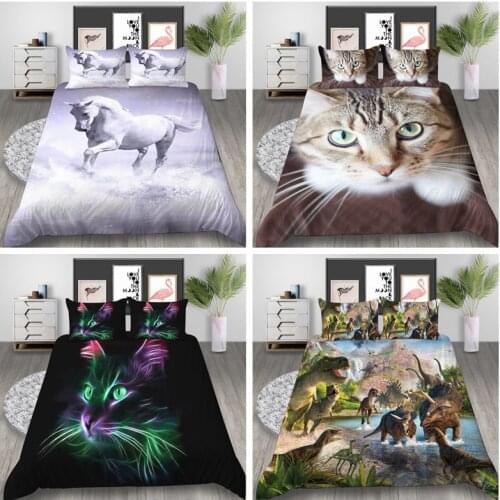 Home Textile 2/3pcs Bedding Set 3D Printing Dinosaur Paradise Cat Horse Cartoon kids Boys Duvet Cover Sets Queen/Twin/King Size