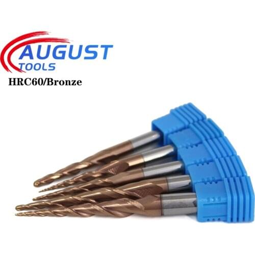 AUGUT HRC60 Tapered Cone Ball Nose End Mill Tungsten Solid Carbide Milling Cutter Cnc Machine Engraving Taper Wood Metal Cutter