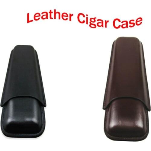 Leather Cigar Case Mini Travel Holster Bag Black Browm Humidor Holder Load 2 Pcs Cigars Tube Cigar Accessories For Cohiba Cigars