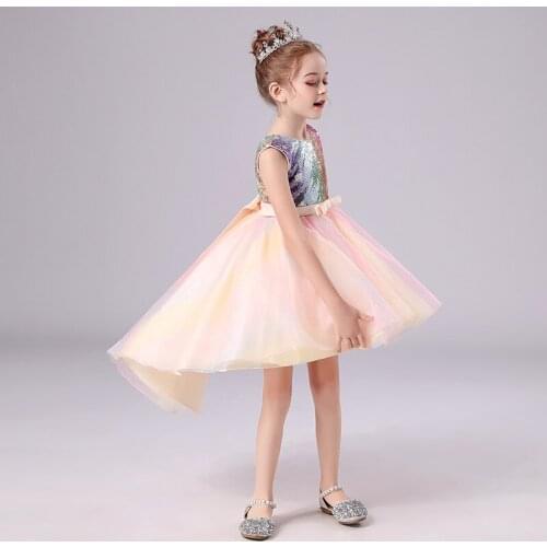 Summer Girls Clothes Hot-Selling Lace Trailing Dress Color Princess Dresses Flower Girl Wedding Dress Children Clothing 3-12 Age