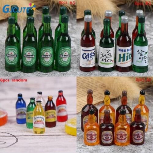 5pcs/6pcs/8pcs/10pcs Mini Water Bottles Dollhouse Miniatures Doll Kitchen Living Room Accessories Pretend Play Simulation Toys