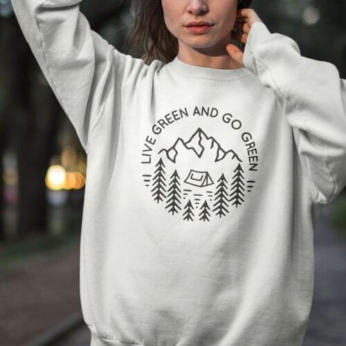 Fashion Clothing Live Green and Go Green Sweatshirt Unisex Mountain Tree Graphic Jumper Grunge Mountain Slogan vintage art Tops