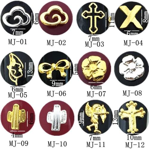 10Pcs/Lot Japan Gold Silver White Clouds Cross Cactus Bow Metal Alloy Nail Art Deco Nail Stickers/Charms/ Tools for Manicure