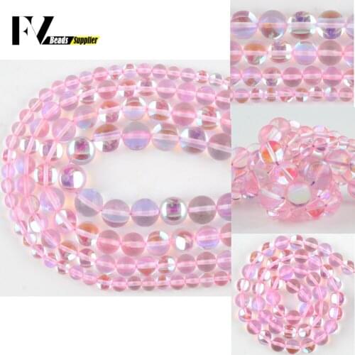 Natural Light Pink Austrian Crystal Beads Round Glitter MoonStone Beads For Jewelry Making Diy Bracelet Supplies 6 8 10 12mm 15