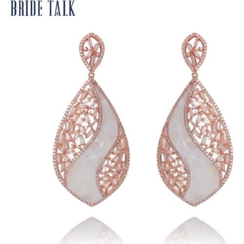 Bride Talk Long Drop Dangle Women Earrings Cubic Zirconia Dubai Bridal Luxury Earring Jewelry For Wedding Engagement Party