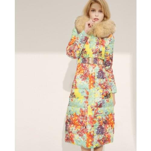 NEW 2020 winter jacket women down jackets womens x-long coat raccoon fur hood flower duck down outerwear overcoat girl parka