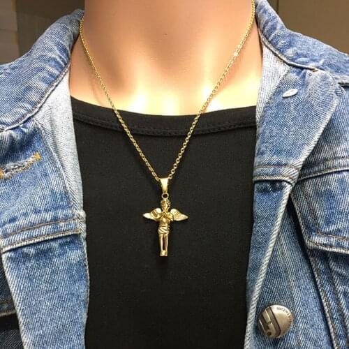 New Gold Necklace Fashion Boy Angel Wings Pendant Necklace Collar Chain for Man Women Jewelry Statement Necklace Wholesale