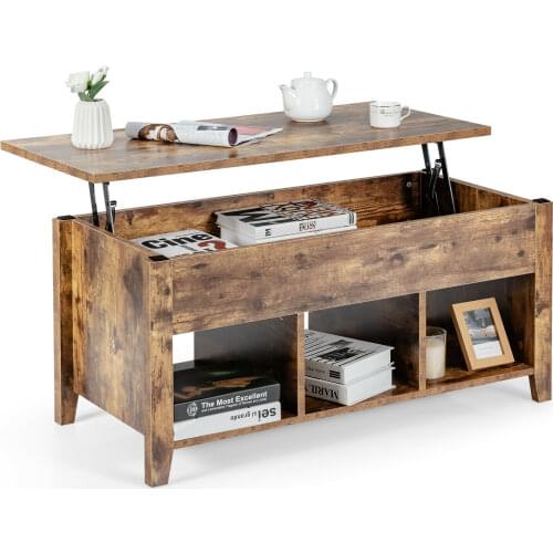 Costway Lift Top Coffee Table w/ Storage Compartment Shelf Living Room Black/Retro