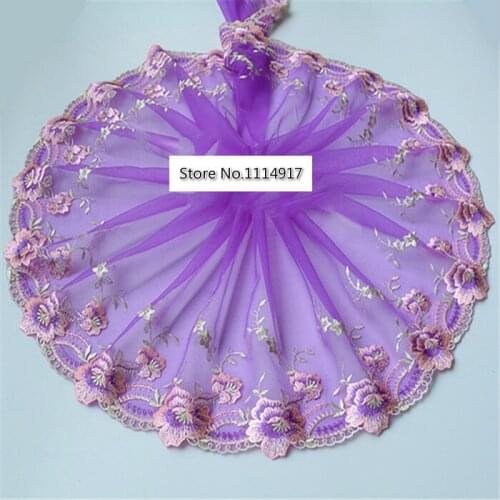Popular Product!!! Purple Mesh Embroidered Lace Trim Doll Clothes Lace Fabric DIY Craft Width 20cm 5Yds/lot