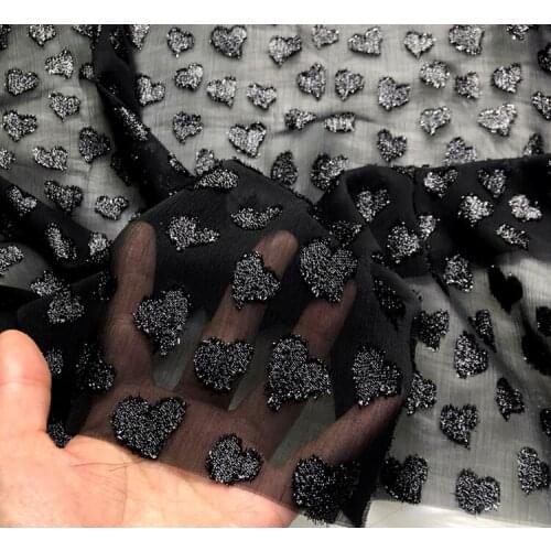 140cm×100cm right silk chiffon black shining bright silk three-dimensional love jacquard chiffon fabric dress high grade fabric