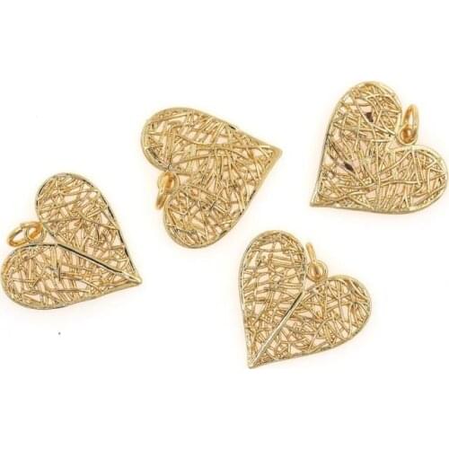 Jewelry Making Supplies Gold Geometry Heart Diy Earring Necklace Metal Copper CZ Zircon Charms Accessories For Women Handmade