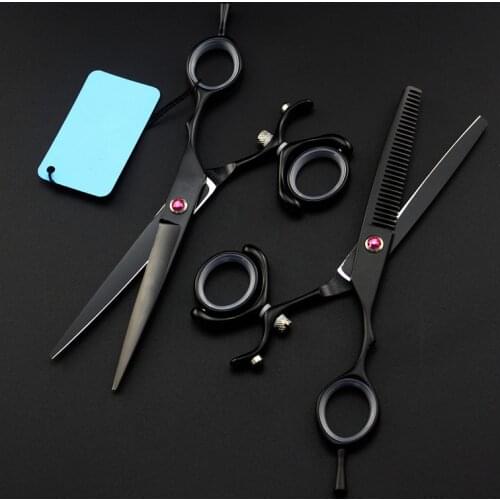 Professional Japan steel 6 '' Rotate black cut hair scissors haircut scissor thinning barber cutting shears hairdresser scissors