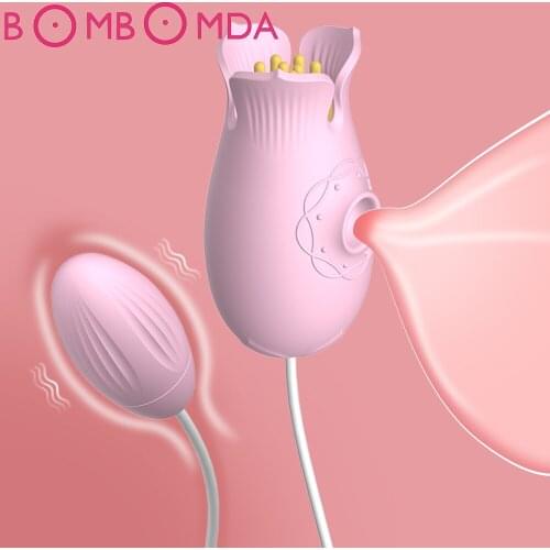 Rose Flower Clitoris Sucker Dildo Vibrator Sex Toys For Women Tongue Brush Nipple Massager Blowjob Pussy Licking Toys for Adults