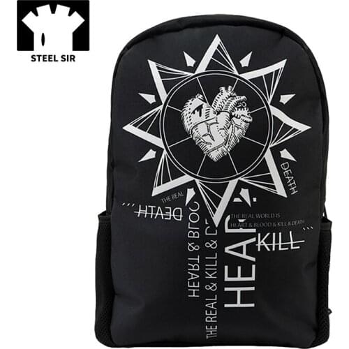 Steampunk Backpack Men Women Black Printing Canvas Travel Bag Laptop Casual Men Bag